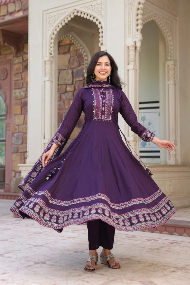 Trendy plum contton chudi set