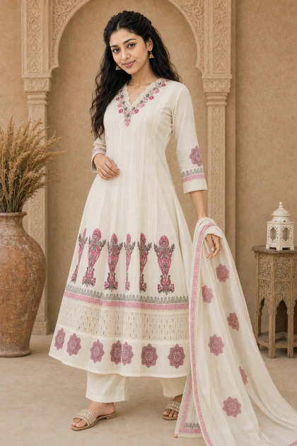 White 3 Piece Chudithar Set