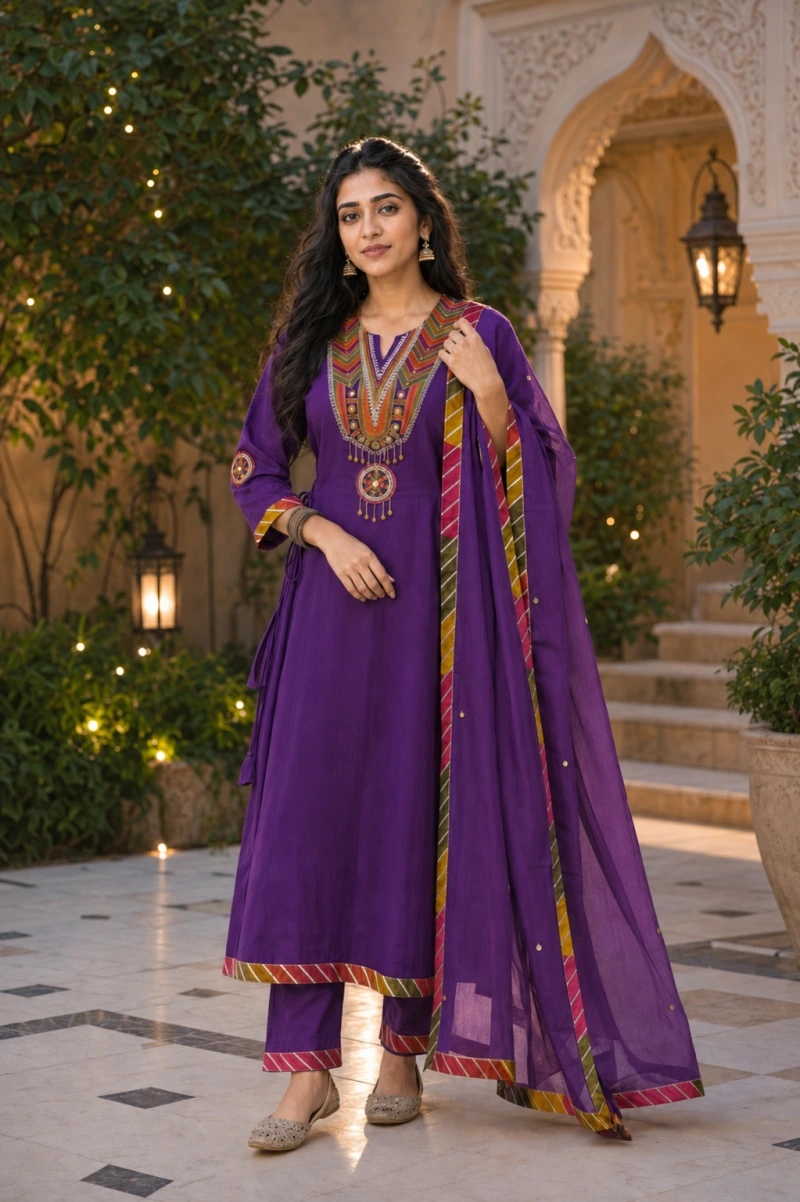 Ziya Royal Blue Mirror Work 3 Piece Chudithar Set