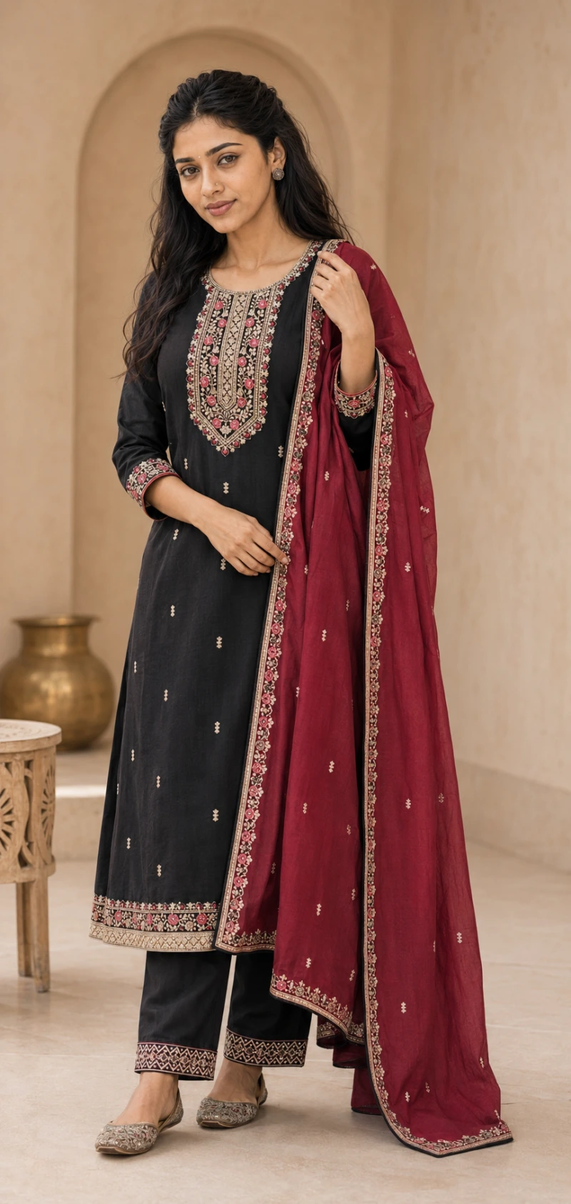 Avira Black Patch Work 3 Piece Chudithar Set