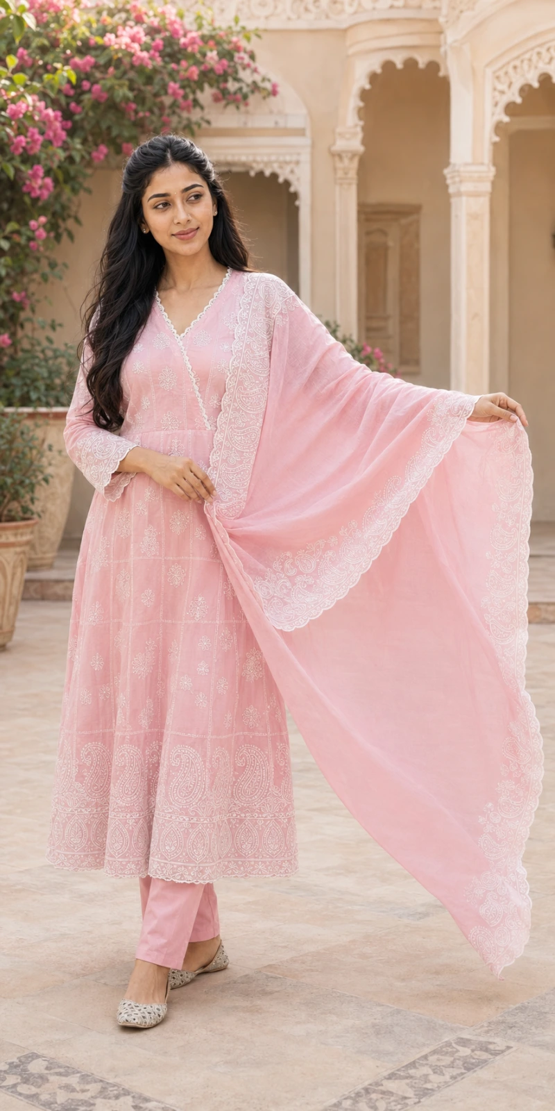 Ziya Pink, Blue Embroidary Work 3 Piece Chudithar Set