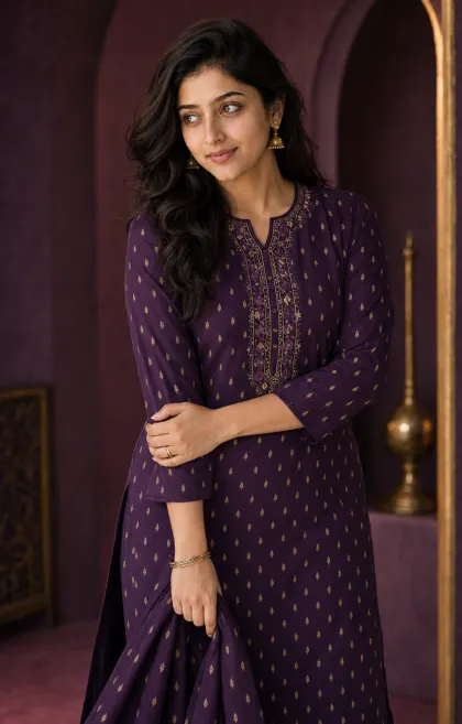 ZHURI Purple 3 Piece Chudithar Set