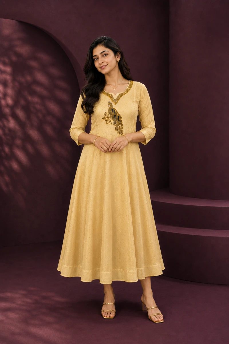Aira Gold Aari Work, Stone Work Kurti