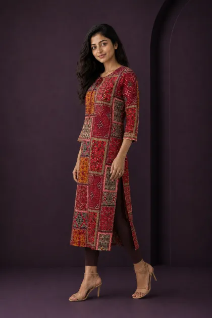 Ziya Red Kalamkari Print Kurti