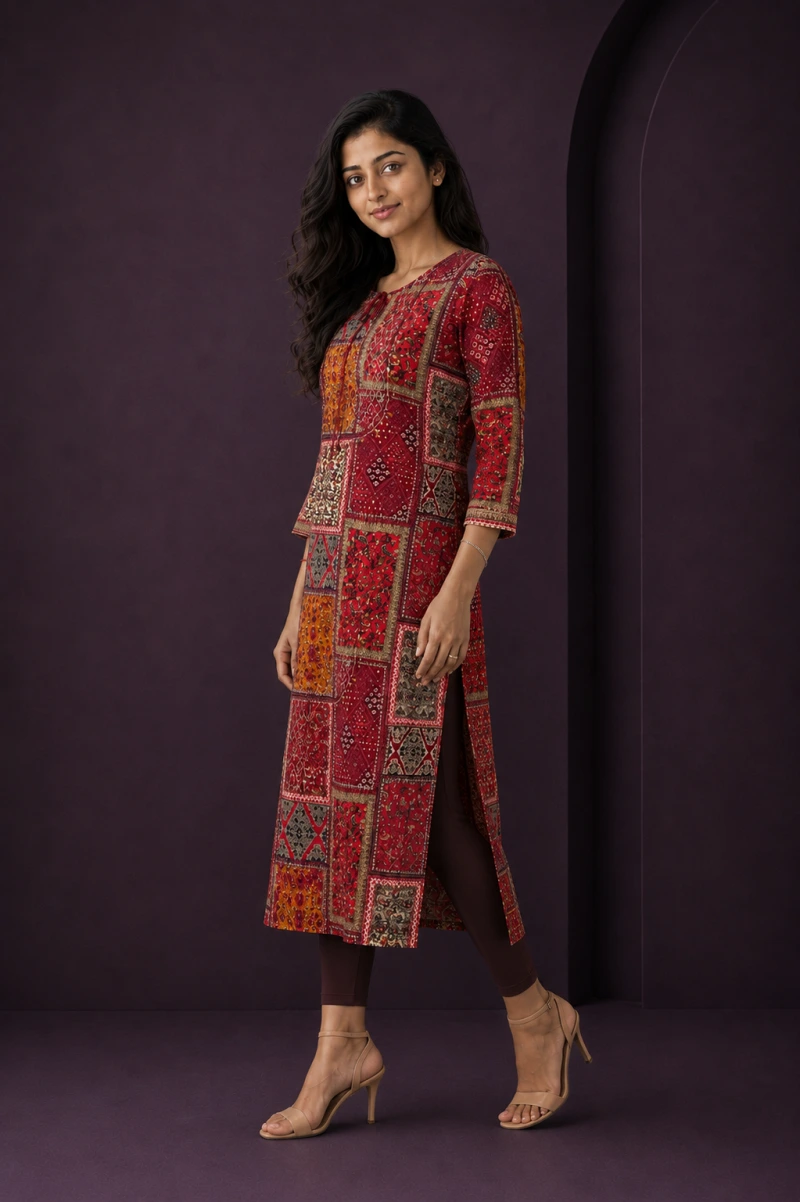Ziya Red Kalamkari Print Kurti