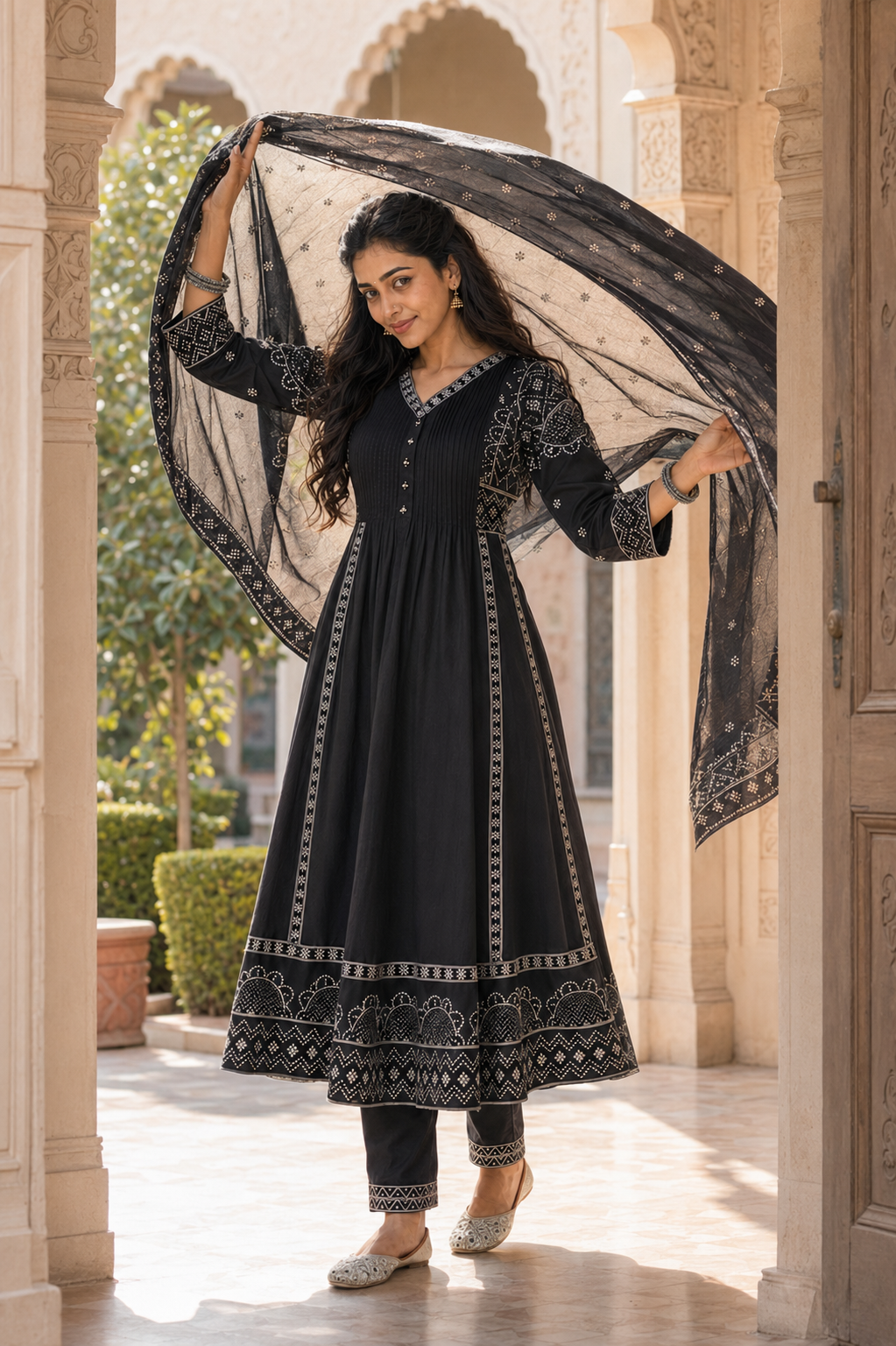 ZHURI Black 3 Piece Chudithar Set