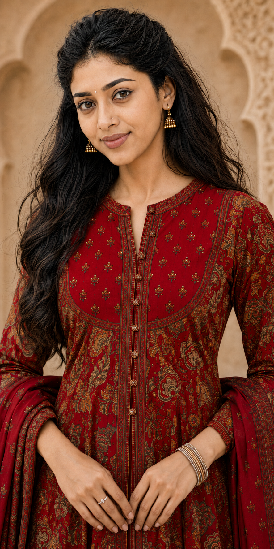 ZHURI Red 3 Piece Chudithar Set