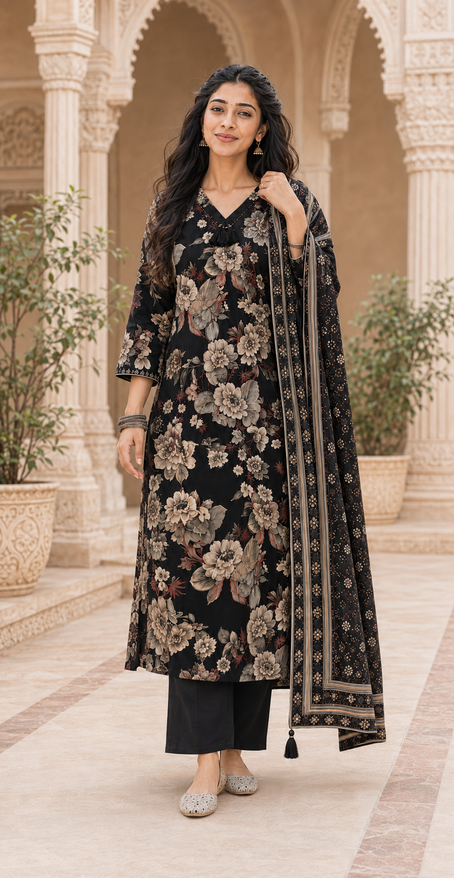 ZHURI Black 3 Piece Chudithar Set