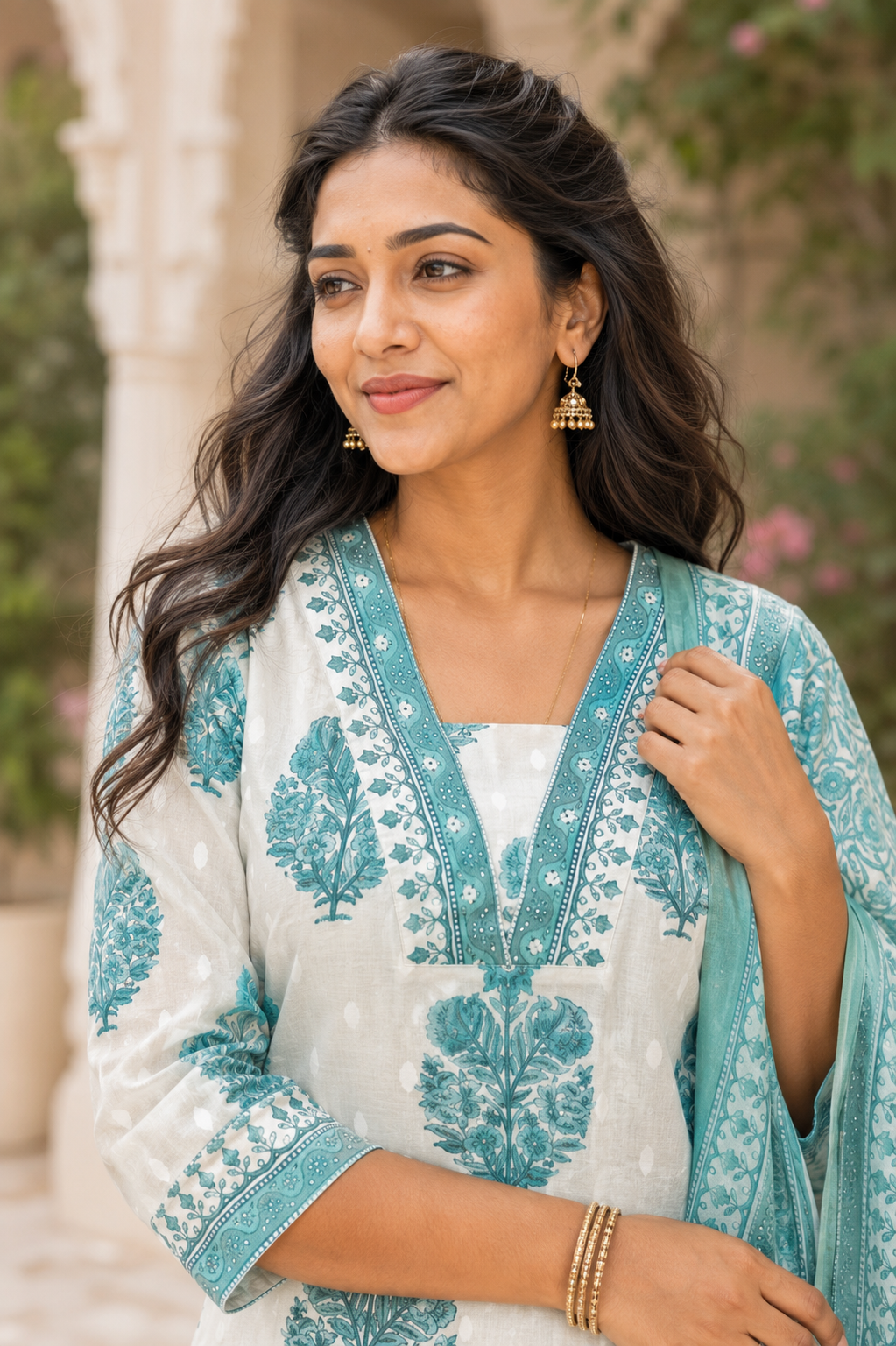 ZHURI Blue 3 Piece Chudithar Set