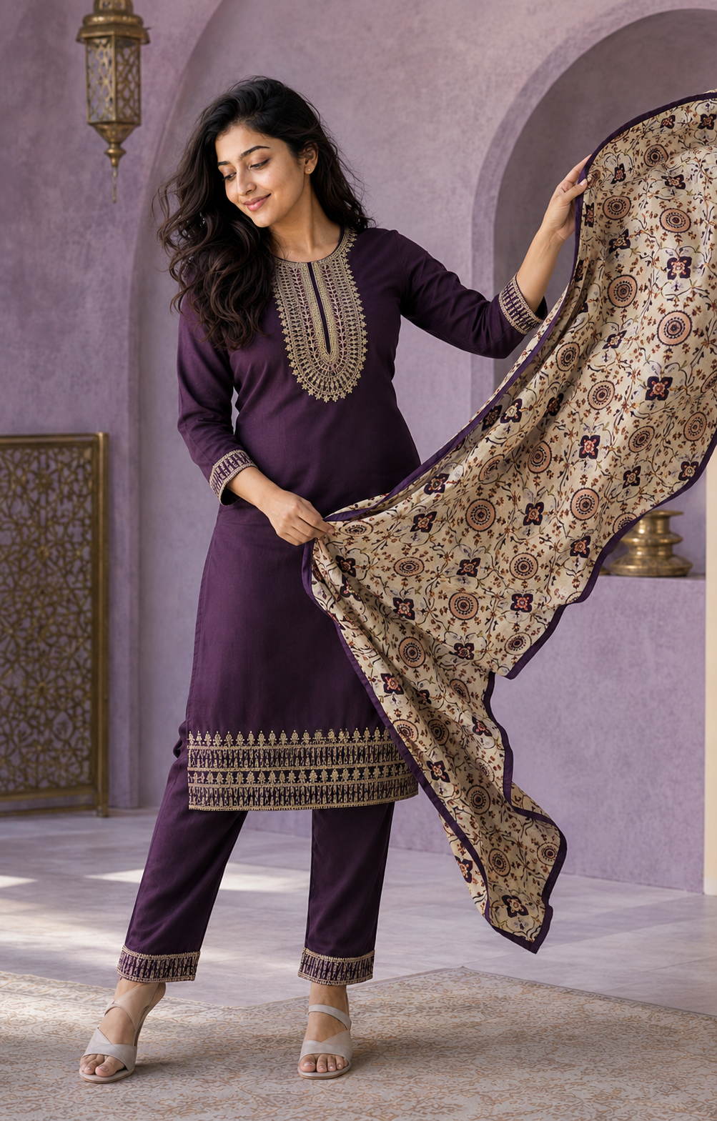 ZHURI Purple 3 Piece Chudithar Set