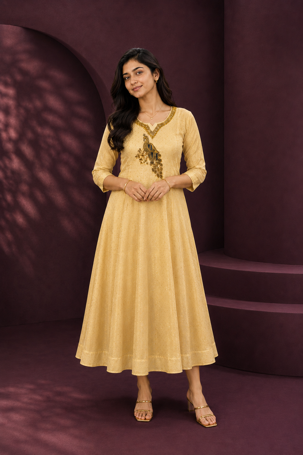 Aira Gold Aari Work, Stone Work Kurti